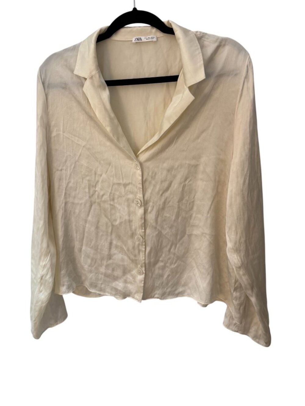 Zara Cream Silk Blouse Large